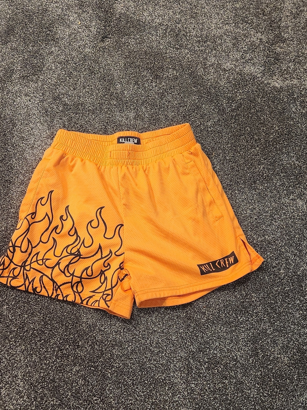 Kill Crew Muay Thai Flame Shorts Large Orange Black Missing Strings